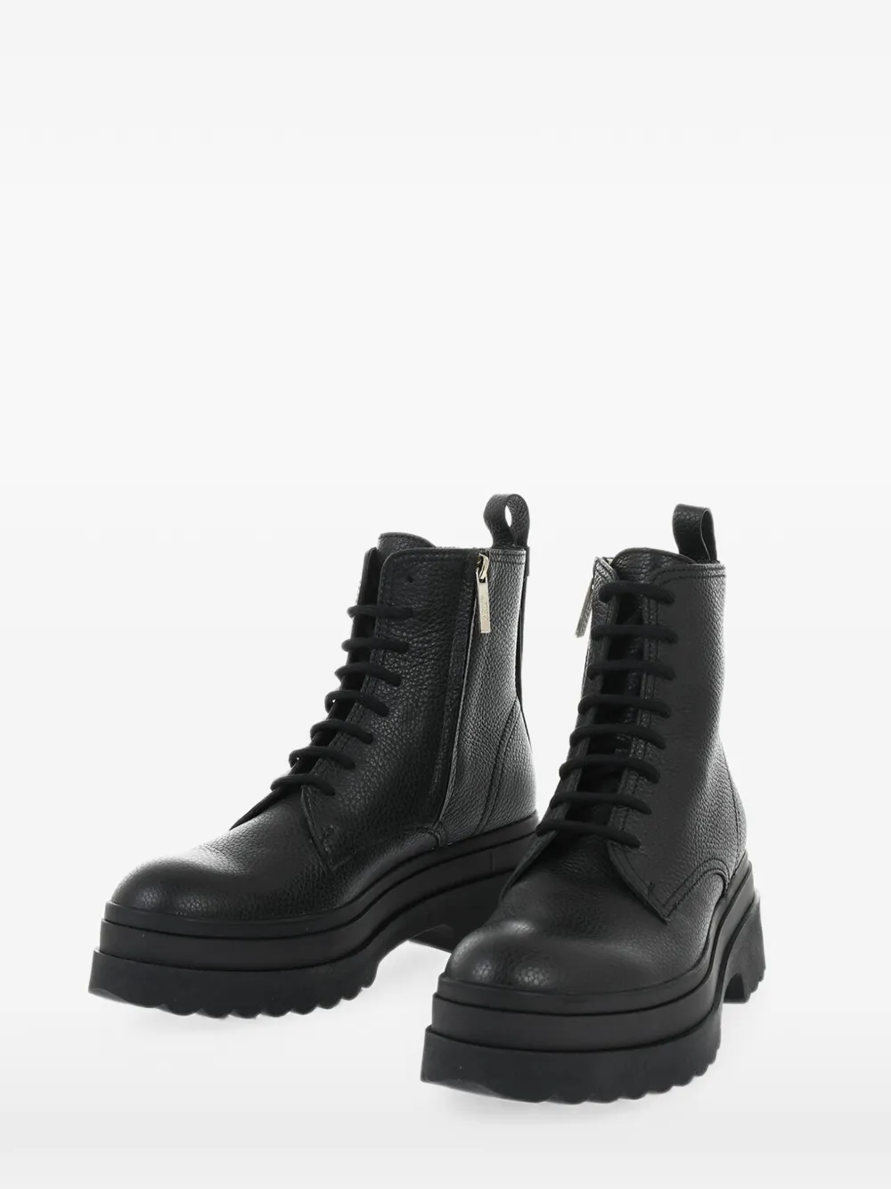 Valentino Garavani hammered-leather lace-up ankle boots Zwart