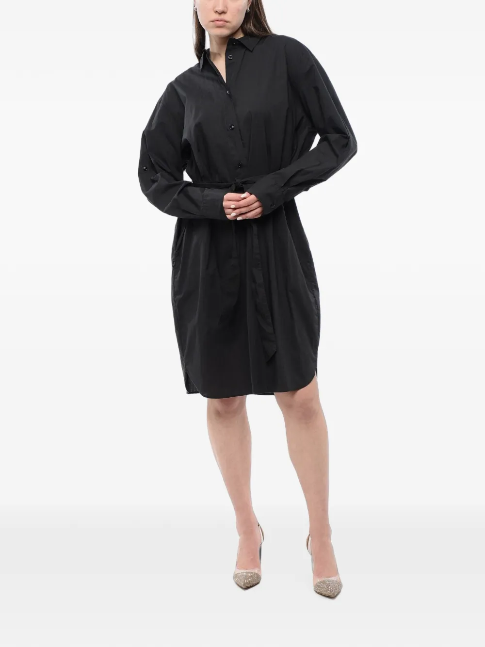 Woolrich belted long-sleeve shirt mini dress - Schwarz