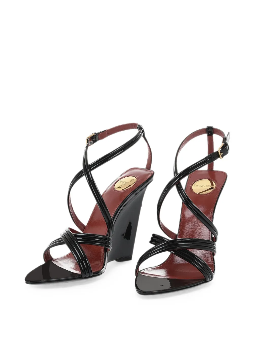 Saint Laurent patent-leather wedge sandals Zwart