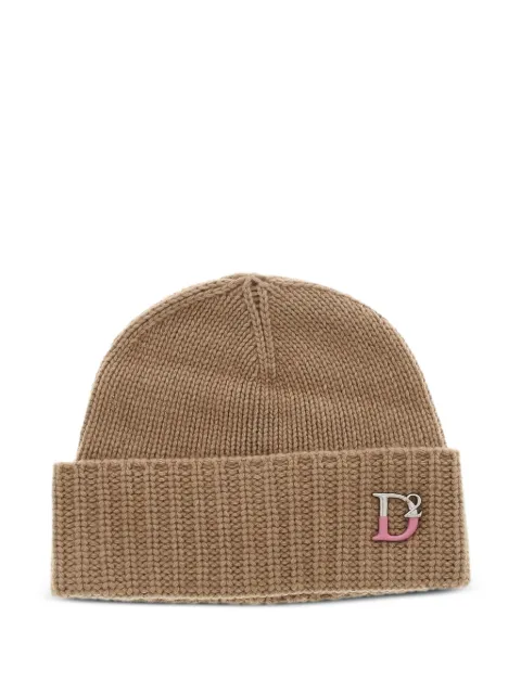 DSQUARED2 logo-plaque ribbed-knit beanie hat