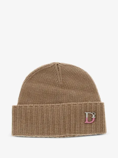 DSQUARED2 logo-plaque ribbed-knit beanie hat