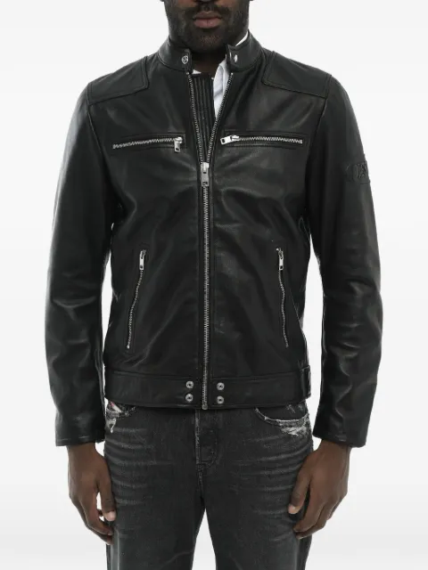 Diesel embossed-logo leather jacket
