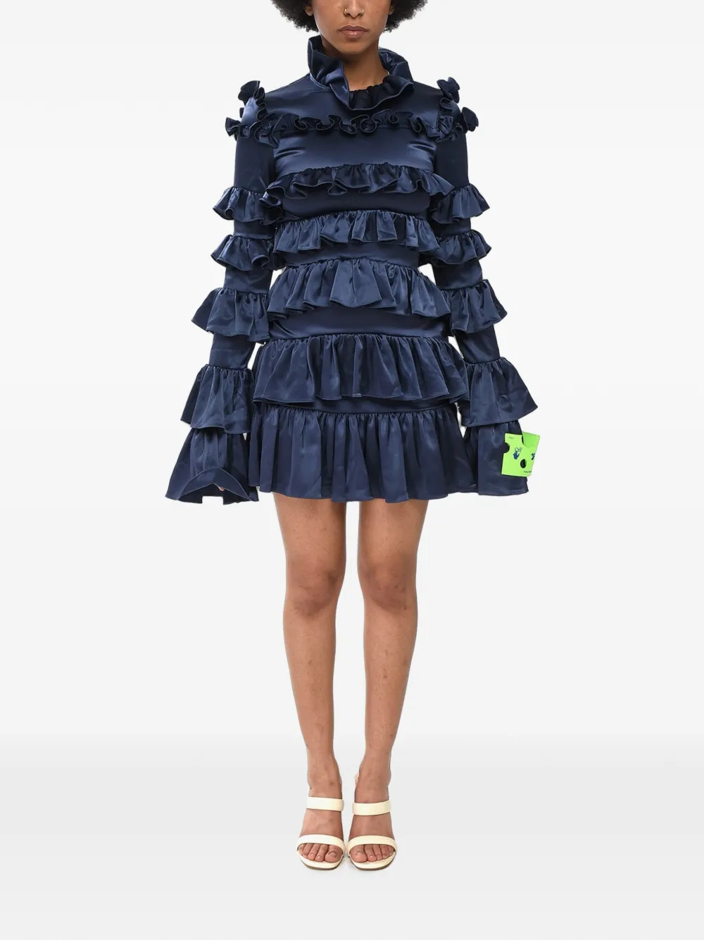 Off-White ruffle-trimmed satin mini dress - Blau