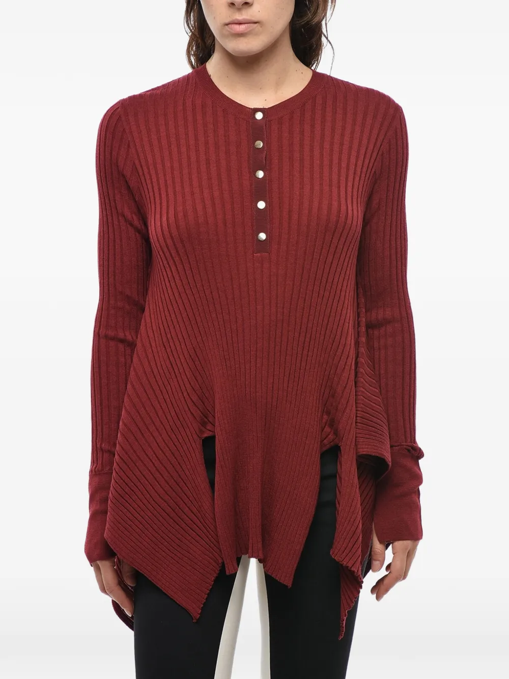 Stella McCartney virgin wool and silk ribbed crewneck sweater with gold buttons - Rot