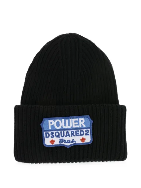 DSQUARED2 logo-patch ribbed-knit beanie hat