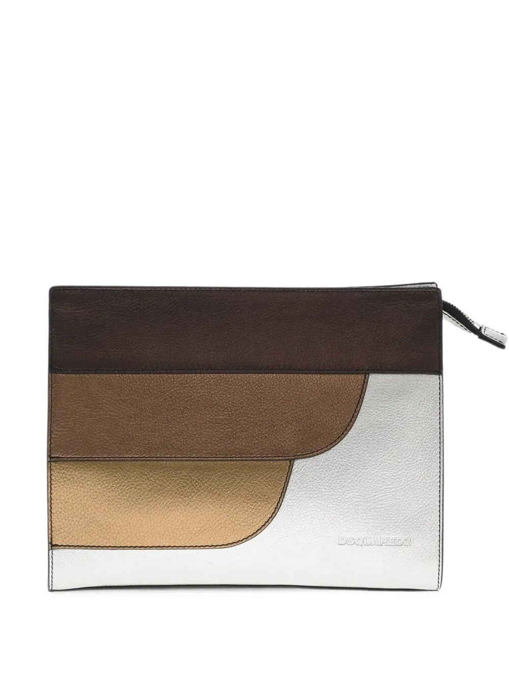 DSQUARED2 hammered-leather metallic-finish clutch bag - Silber