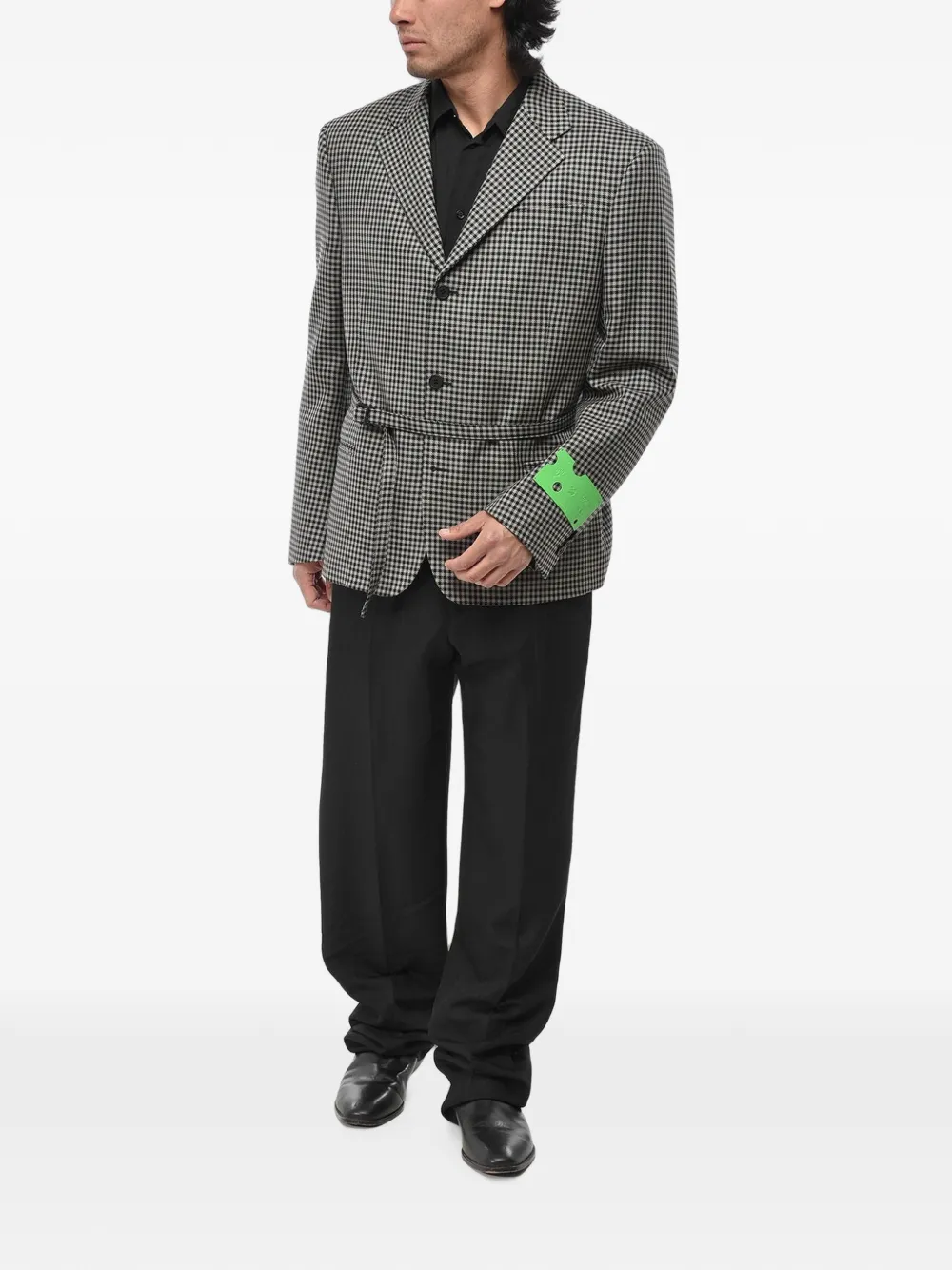 Off-White Blazer met pied-de-poule print en ceintuur Grijs