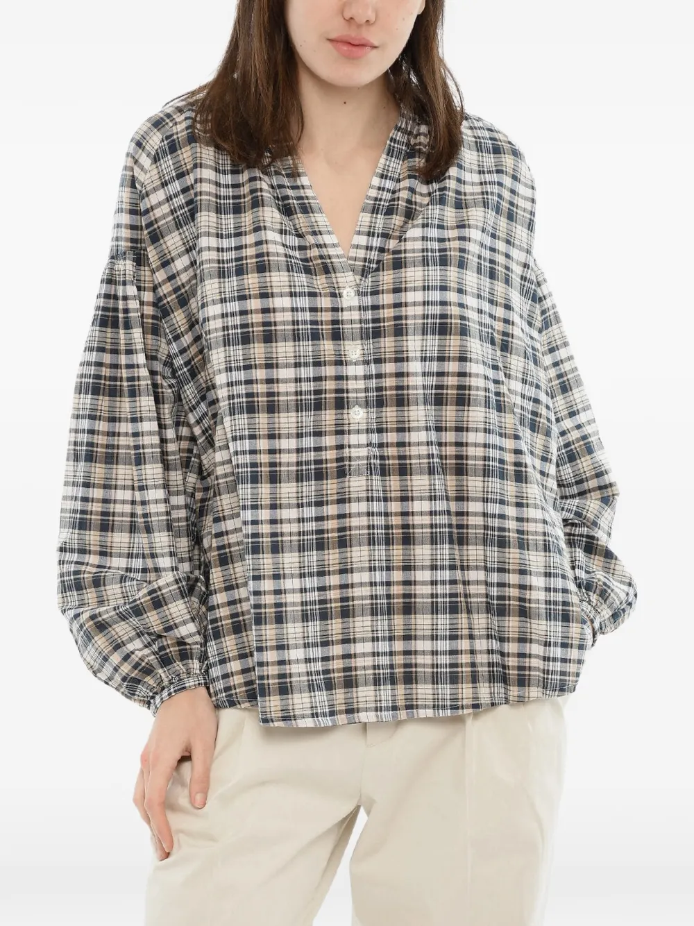 Woolrich checked V-neck blouse - Nude