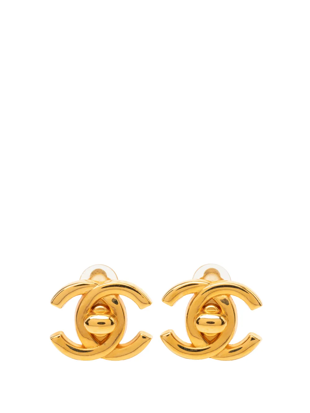 CHANEL Pre-Owned 1997 CC Gold Plated Turn Lock Clip On Earrings costume earrings