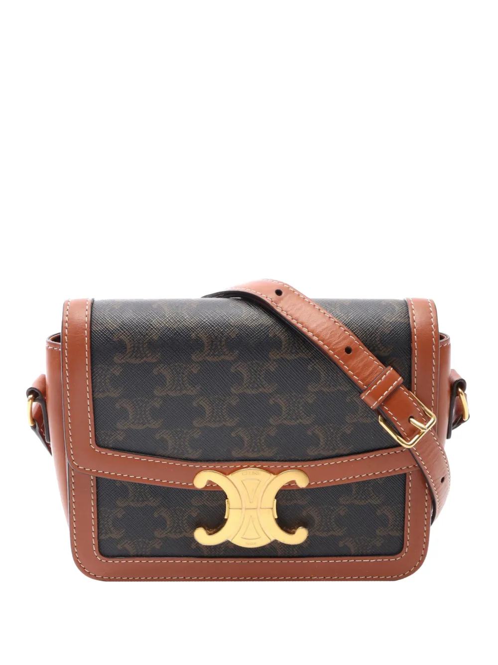 Celine Pre-Owned 2000-2026 Teen Triomphe Coated Canvas and Calfskin Triomphe crossbody bag - Brown