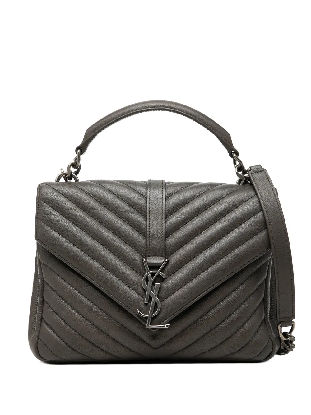 Saint Laurent Pre-Owned 2016 Medium Chevron Sheepskin Monogram College satchel - Grigio