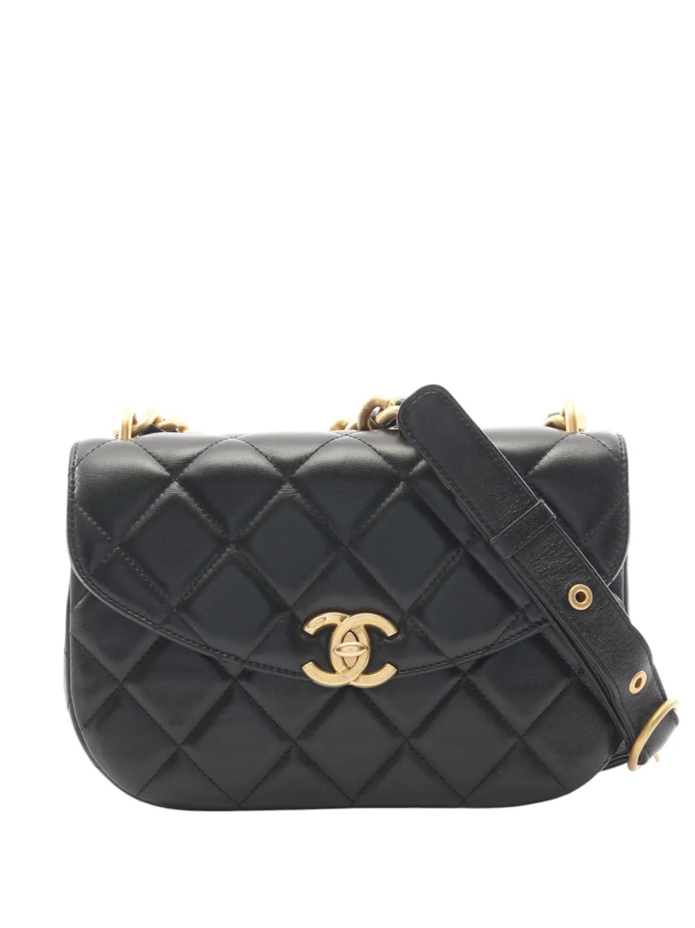 CHANEL Pre-Owned 2010-2026 Quilted Lambskin Half Moon Single Flap shoulder bag - Black