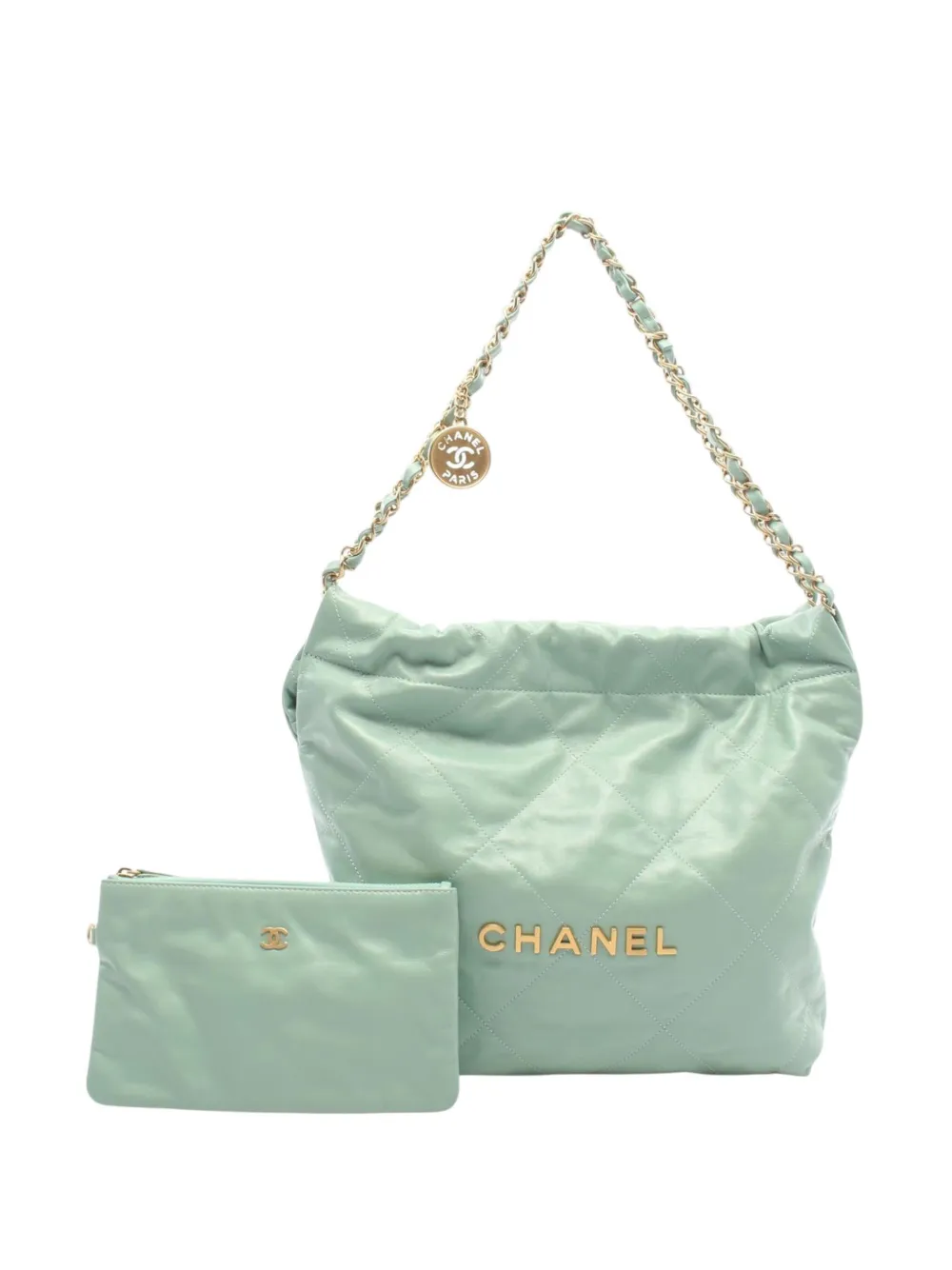 CHANEL Pre-Owned 2021-2026 Small Quilted Shiny Calfskin 22 Handbag tote bag - Green