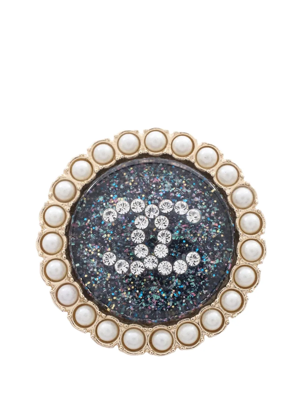 CHANEL Pre-Owned 2019 CC Gold Plated Strass Faux Pearl Glitter Brooch costume brooch