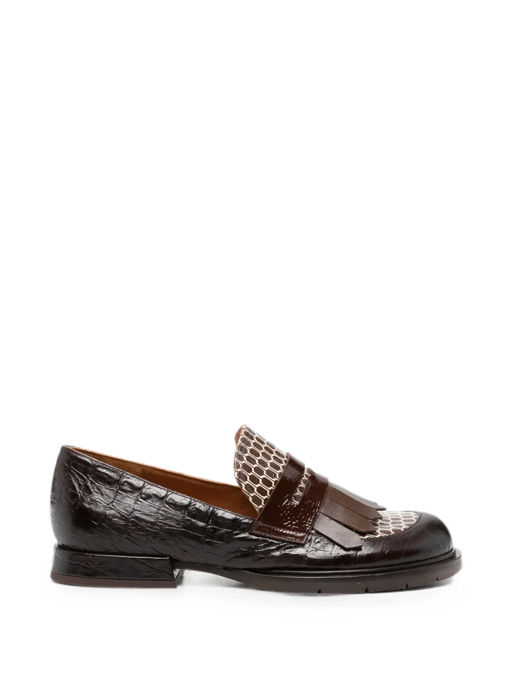 Chie Mihara Jeluse croc-effect fringed loafers - Marrone