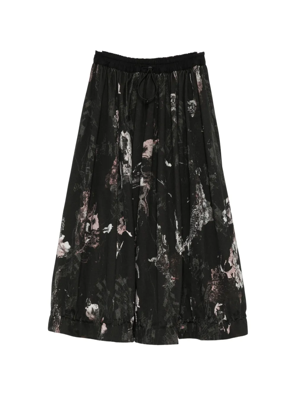 Yohji Yamamoto Abstract-print Drawstring Skirt In Black