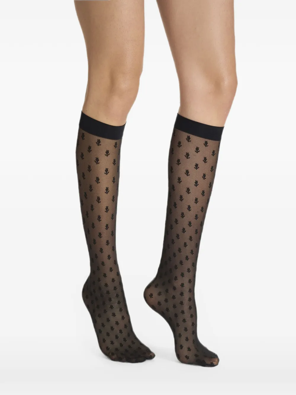 Wolford Blossom kniekousen met bloemenpatroon Zwart
