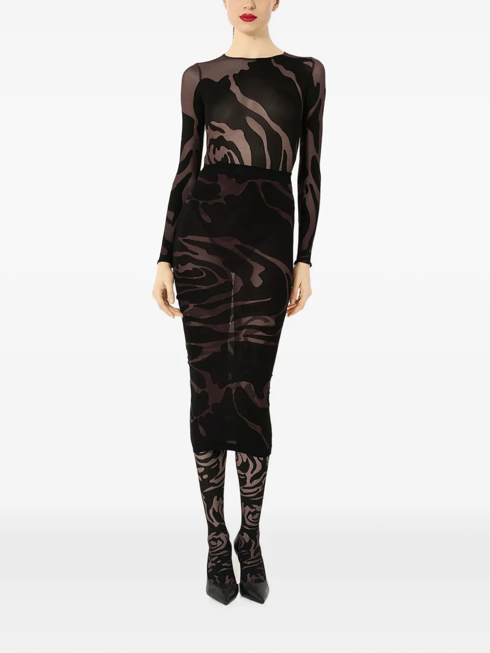 Wolford Rond gebreide body met rozenpatroon Zwart