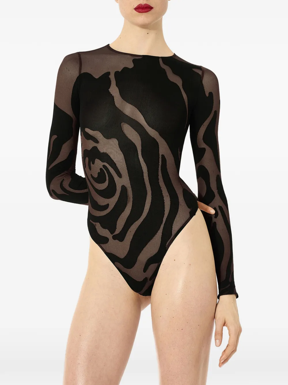 Wolford Rond gebreide body met rozenpatroon Zwart