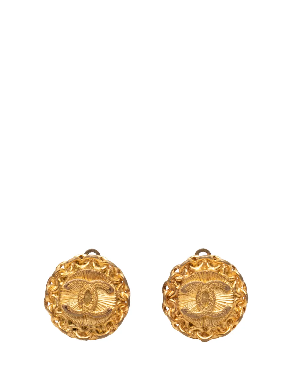 CHANEL Pre-Owned 1995 CC Gold Plated Round Clip On Earrings costume earrings