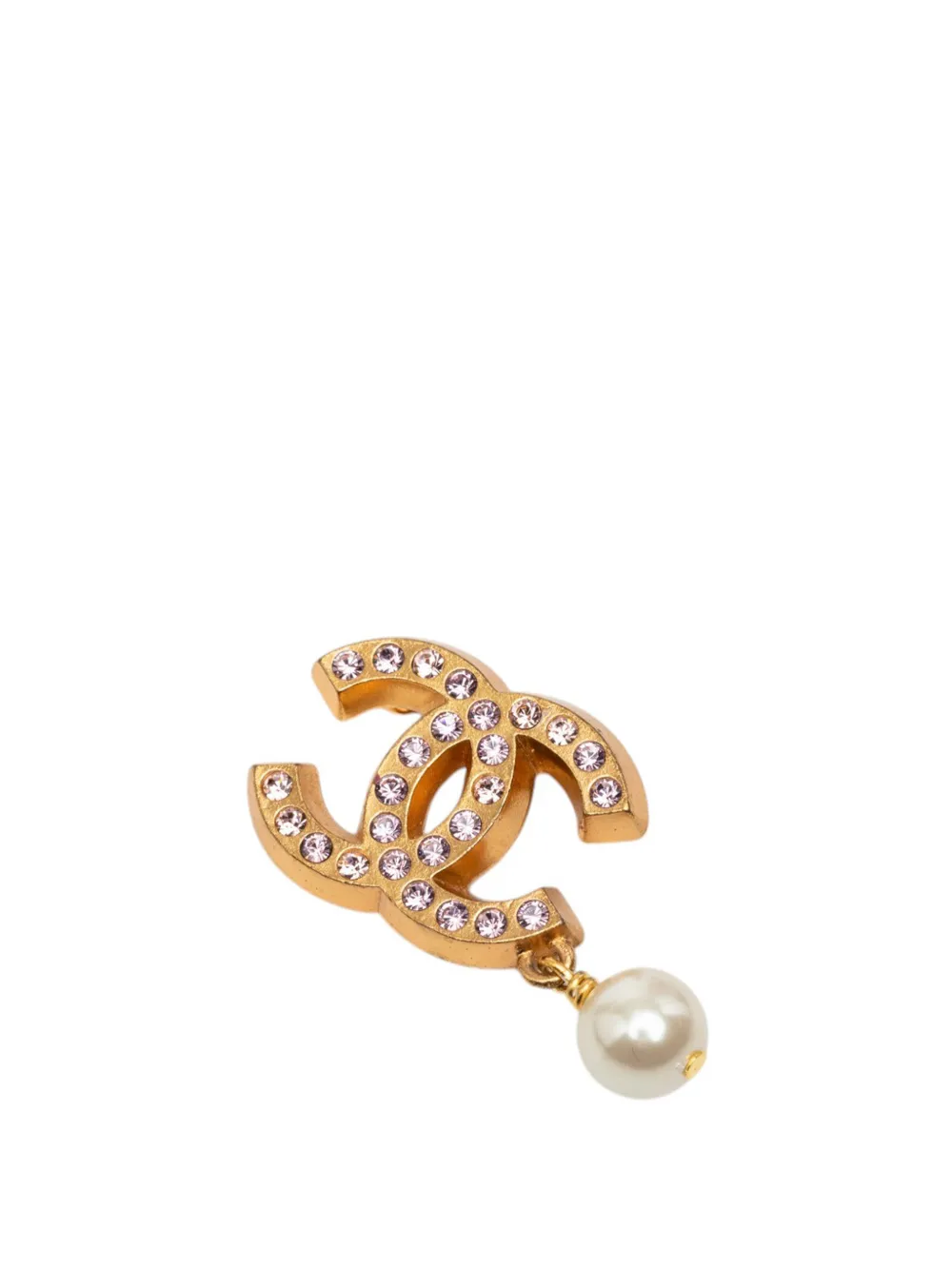 CHANEL Pre-Owned 2002 CC Gold Plated Strass and Faux Pearl Drop Brooch costume brooch