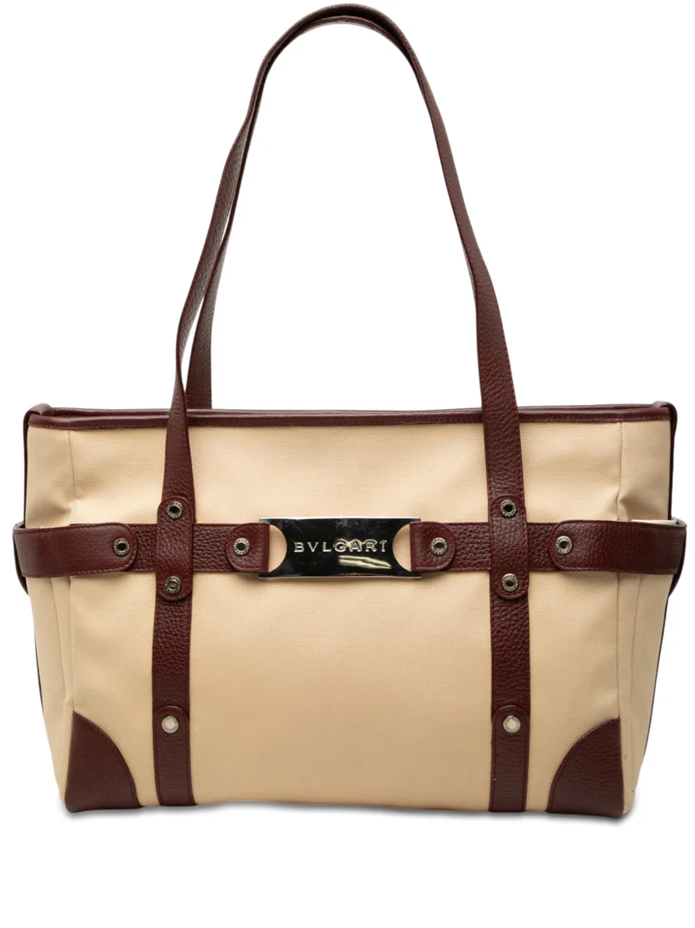 Bvlgari Pre-Owned 1990-2000 Leather Trimmed Canvas tote bag - Nude