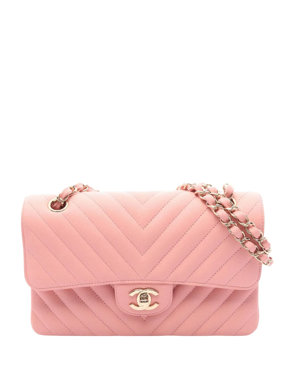 CHANEL Pre-Owned 2019 Small Classic Chevron Caviar Double Flap shoulder bag - Rosa