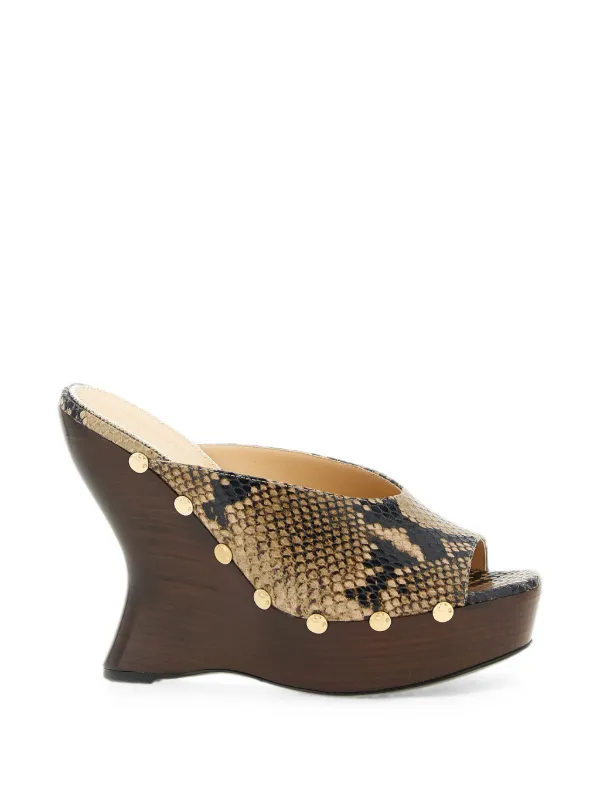 Magda Butrym Snake-embossed Wedge Mules in Neutrals