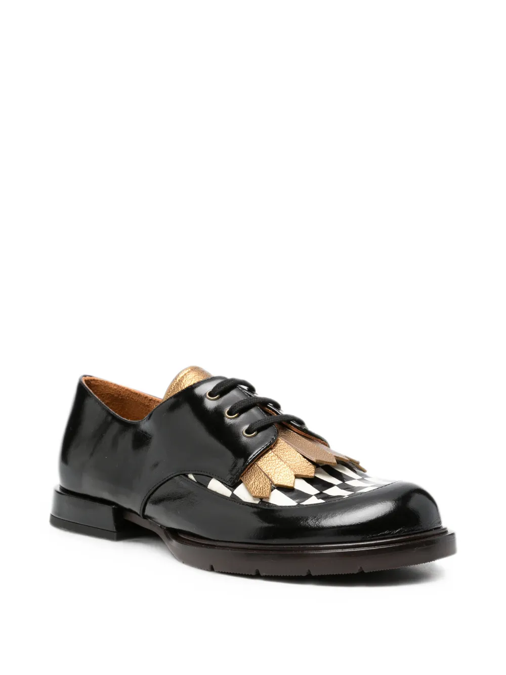 Chie Mihara Jeripa fringed checkered loafers Zwart