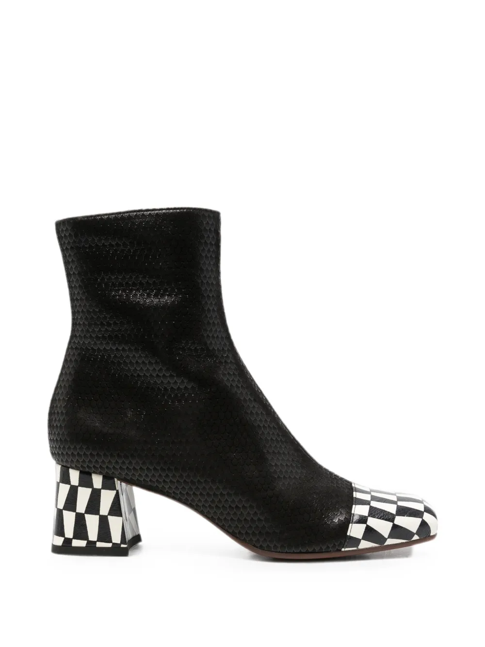 Chie Mihara Volkiara snake-effect checkerboard ankle boots Zwart