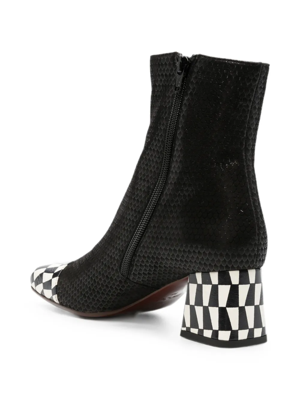 Chie Mihara Volkiara snake-effect checkerboard ankle boots Zwart