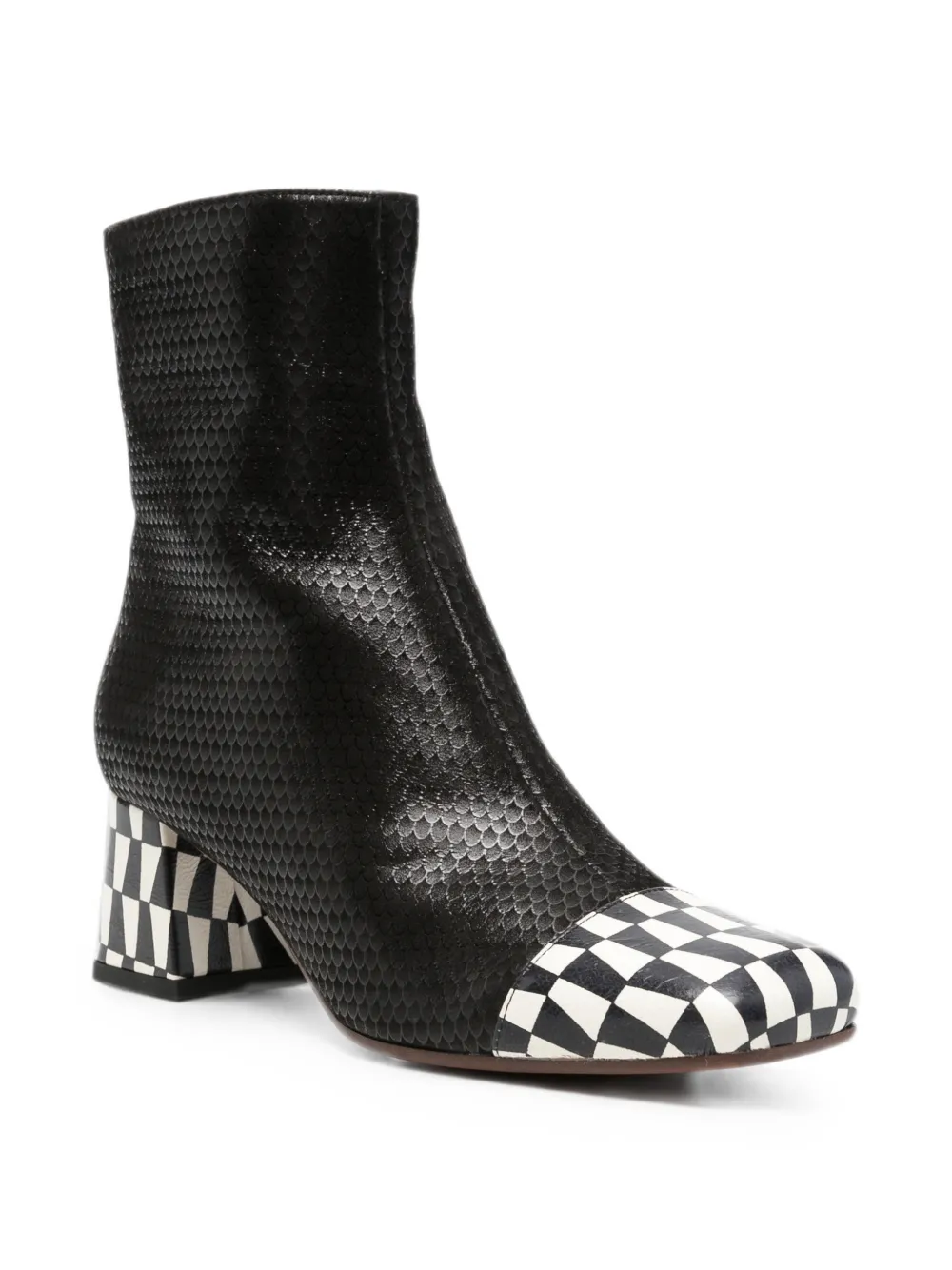 Chie Mihara Volkiara snake-effect checkerboard ankle boots Zwart