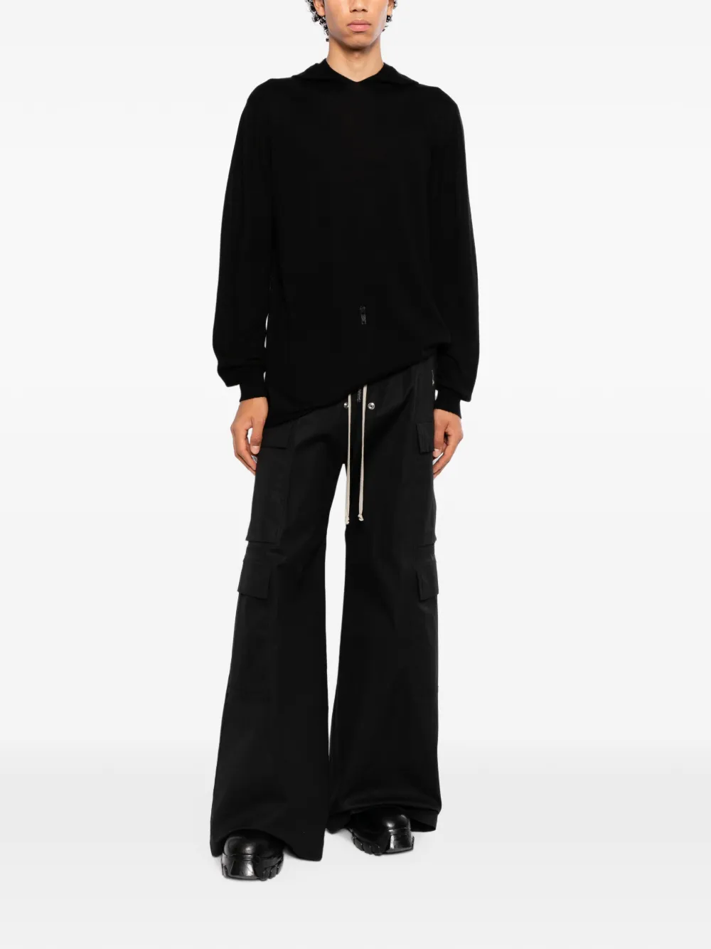 Rick Owens Gebreide hoodie Zwart