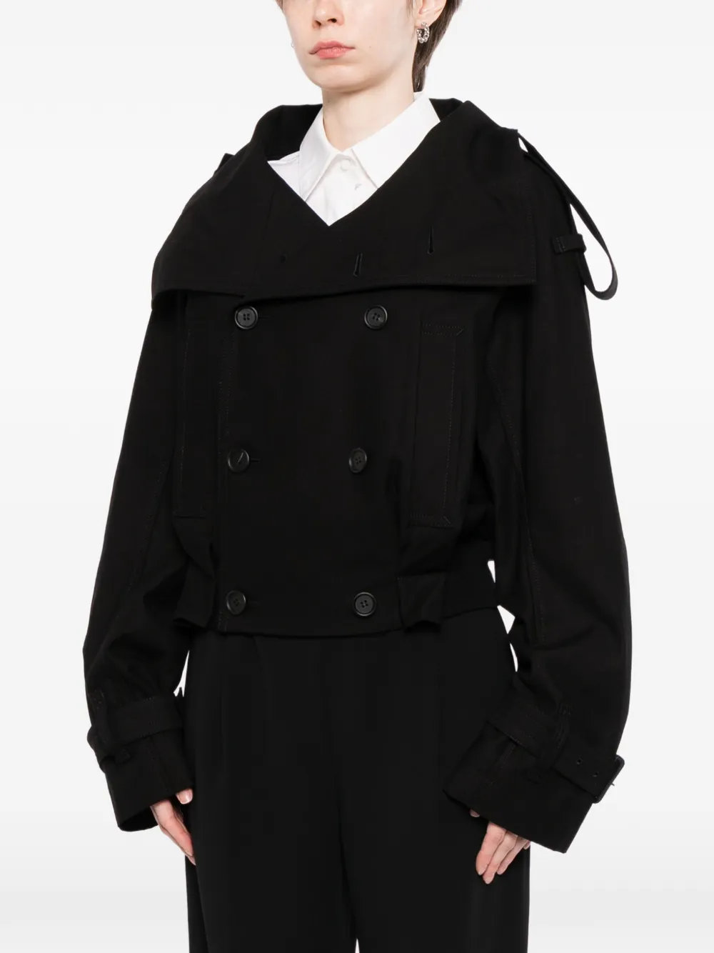 Yohji Yamamoto Cropped jack met dubbele rij knopen Zwart