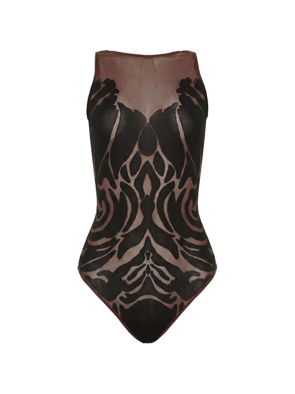 Wolford rose-pattern sleeveless sheer bodysuit - Braun