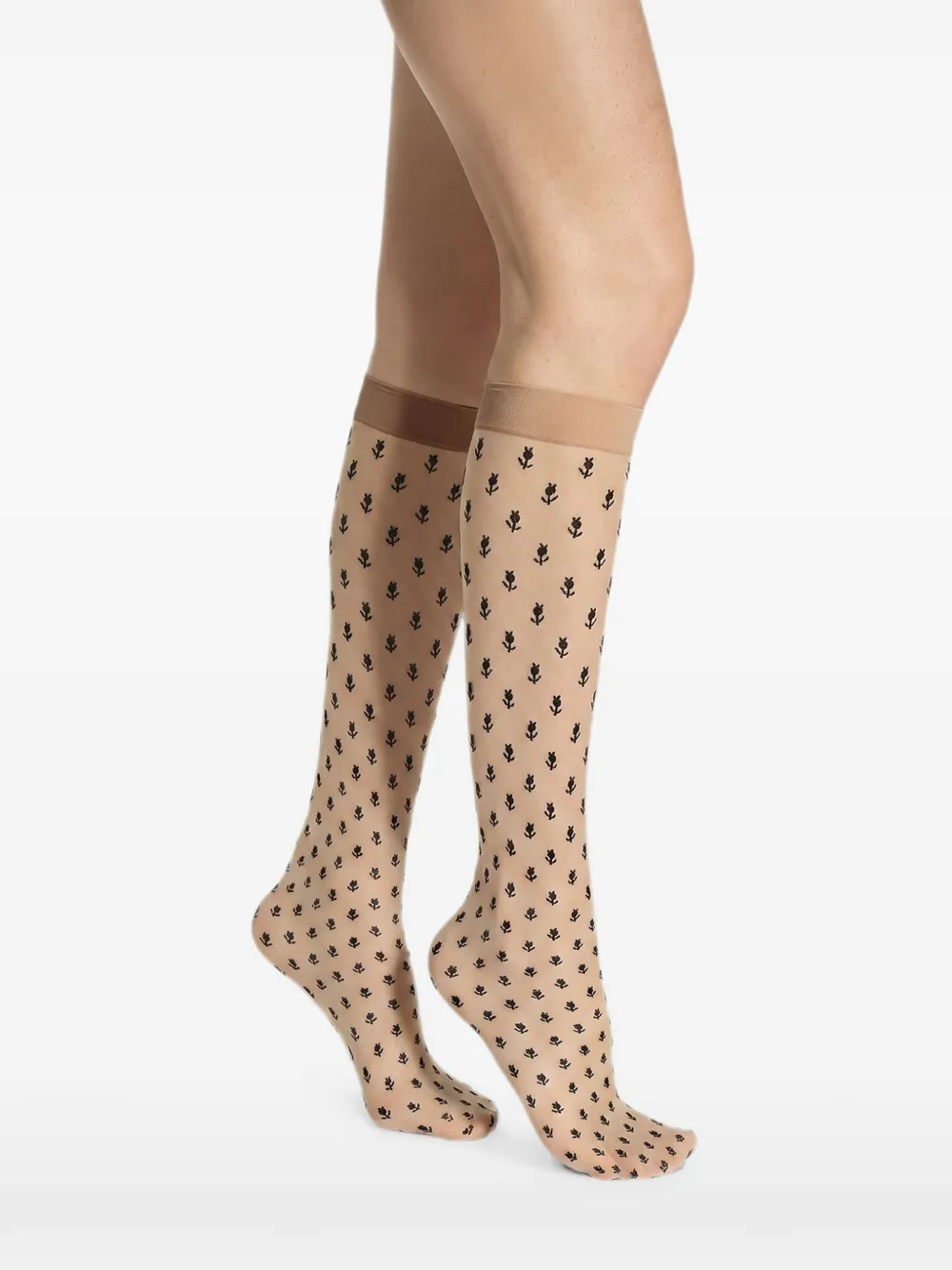 Wolford Blossom kniekousen met bloemenpatroon Beige