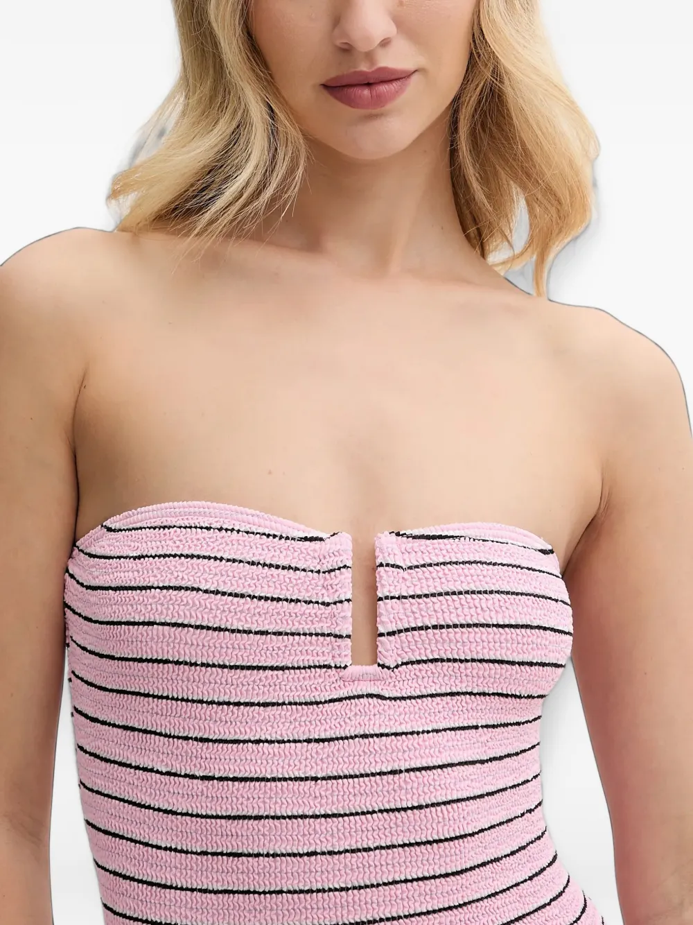 Bond-eye Blake striped cutout strapless swimsuit Roze