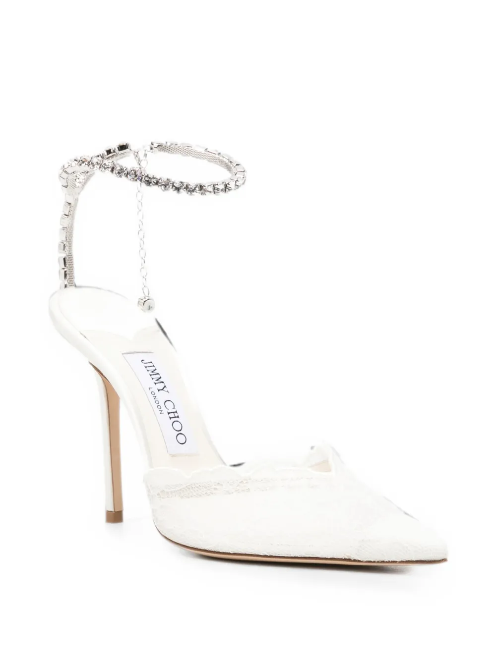Jimmy Choo Saeda crystal-embellished lace pumps Wit