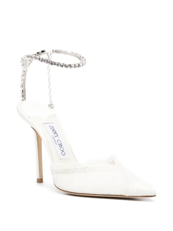 Jimmy Choo Saeda crystal-embellished Lace Pumps | White | FARFETCH