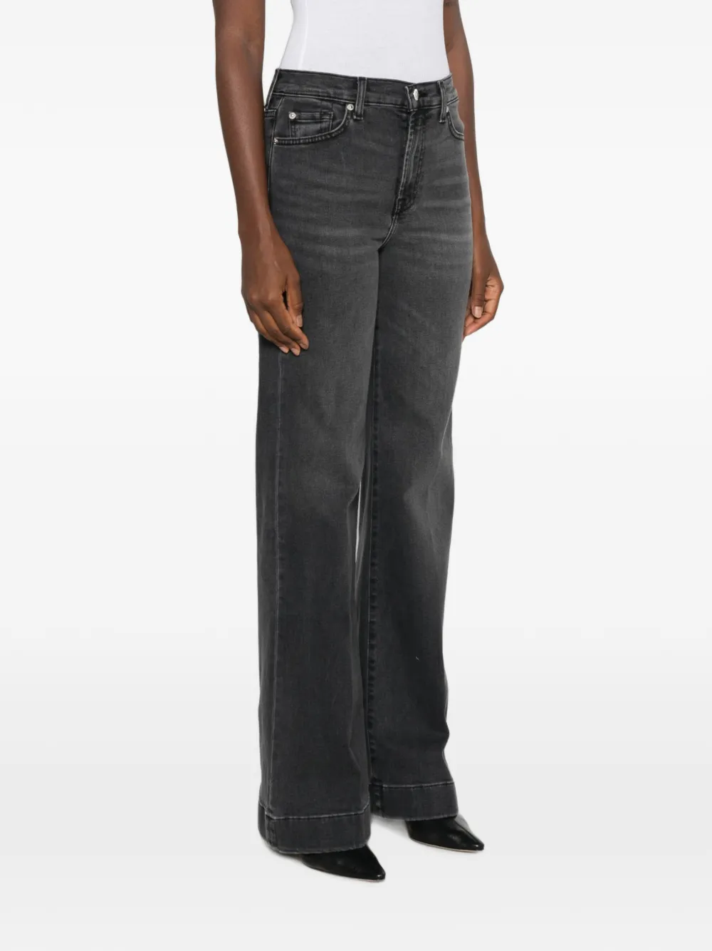 7 For All Mankind Modern Dojo jeans met wijde pijpen en vervaagd effect Zwart