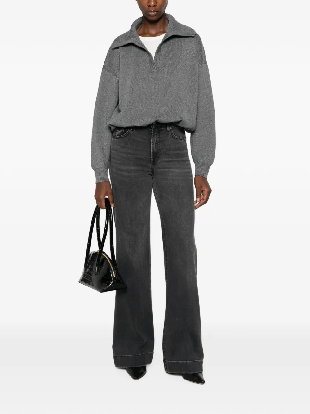 7 For All Mankind Modern Dojo jeans met wijde pijpen en vervaagd effect Zwart
