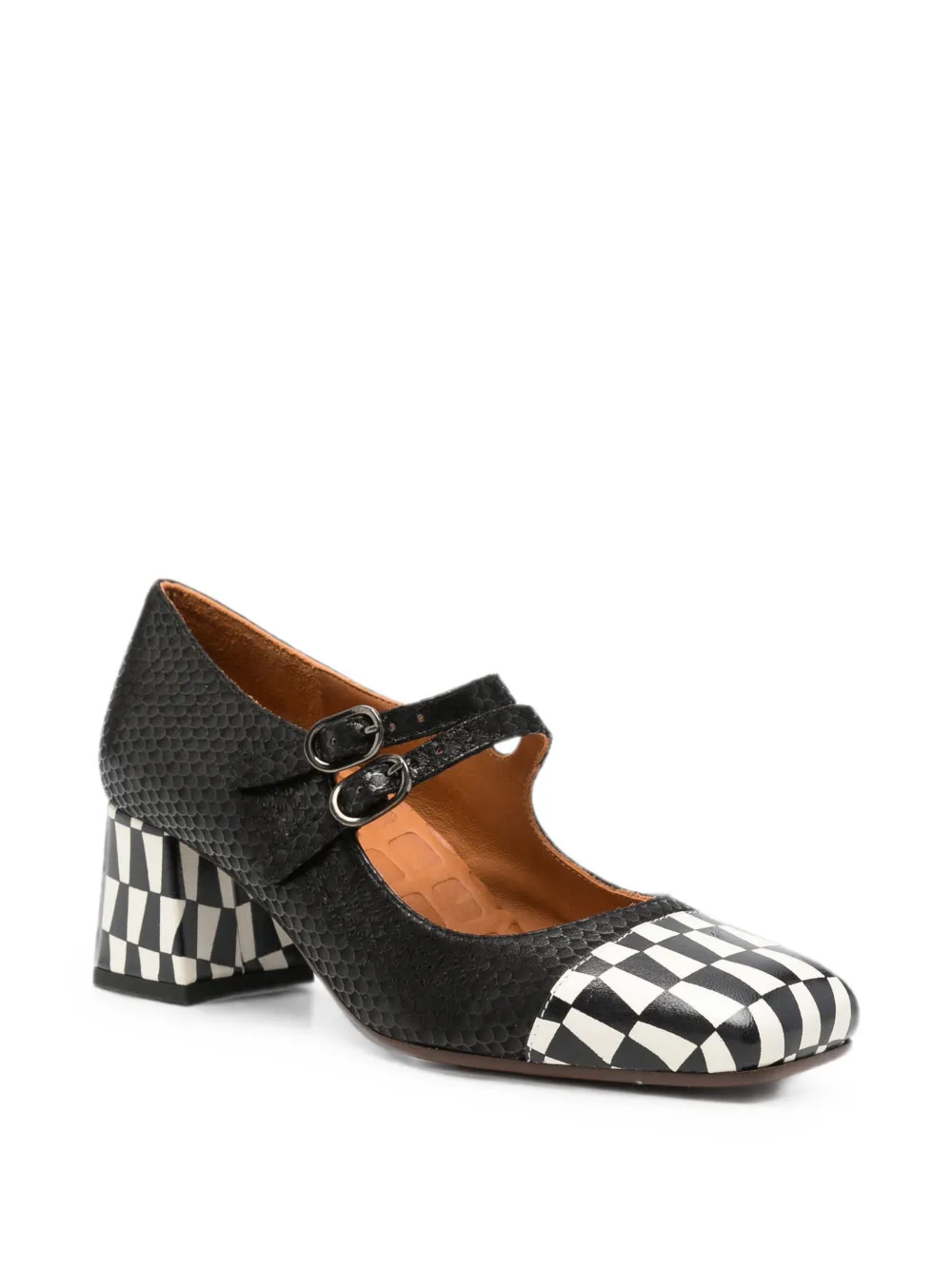 Chie Mihara Volcano check-pattern double-strap pumps Zwart