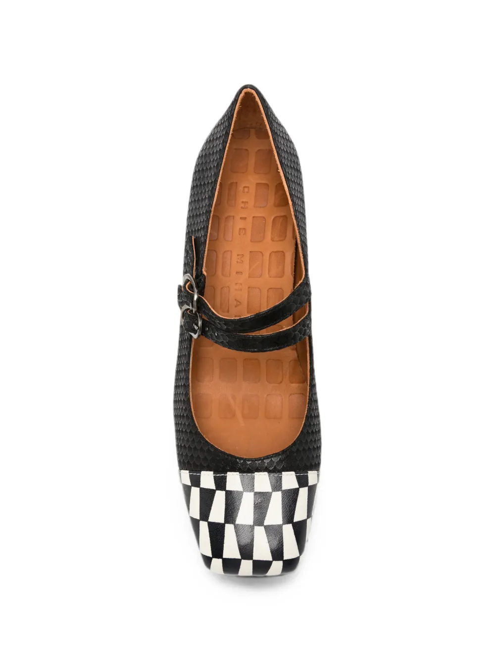 Chie Mihara Volcano check-pattern double-strap pumps Zwart