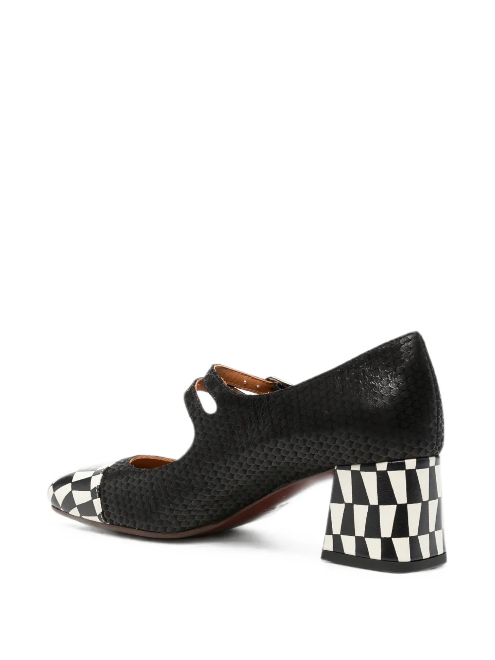 Chie Mihara Volcano check-pattern double-strap pumps Zwart