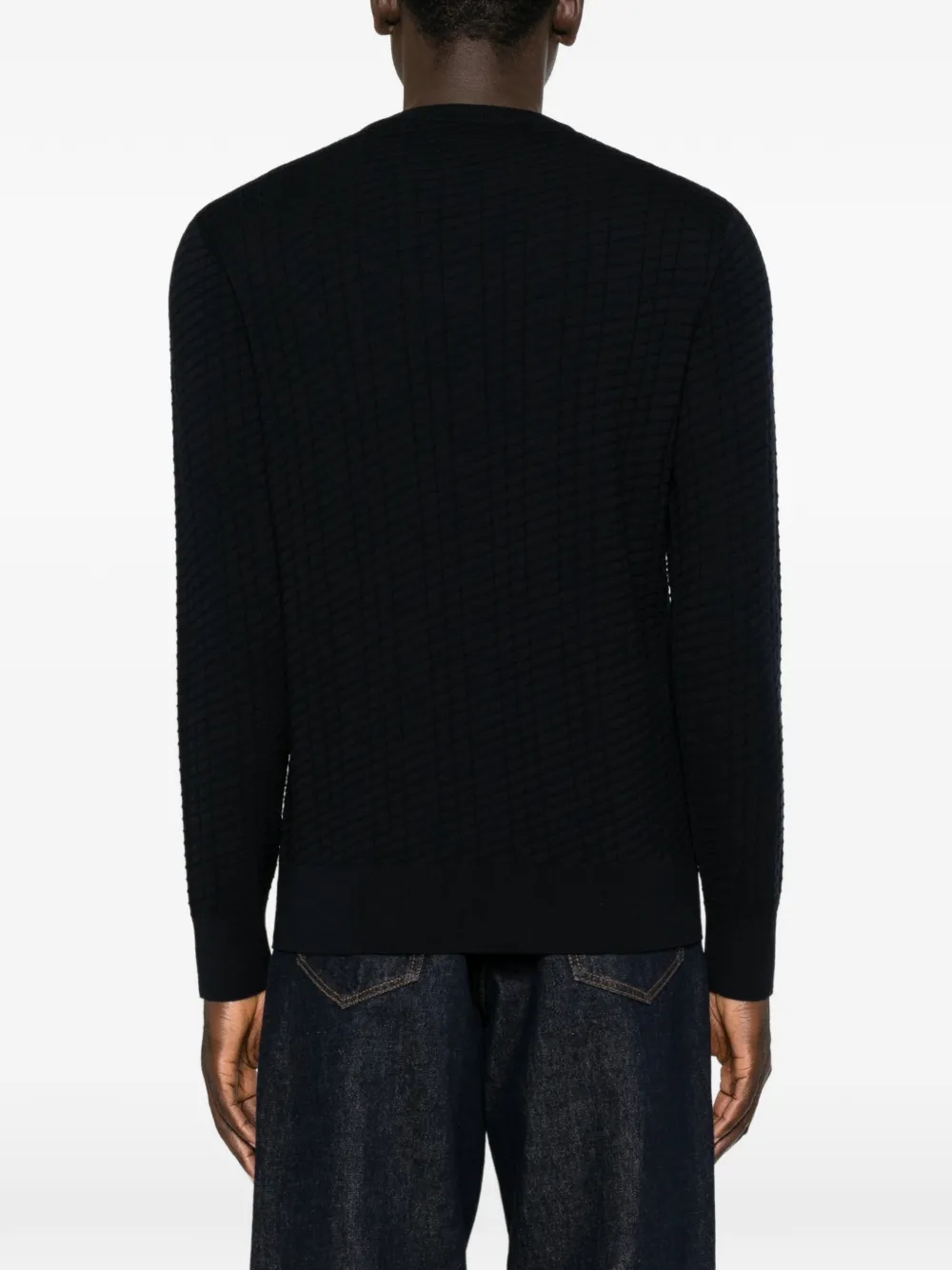 Giorgio Armani Trui met ronde hals van scheerwol met textuur Blauw