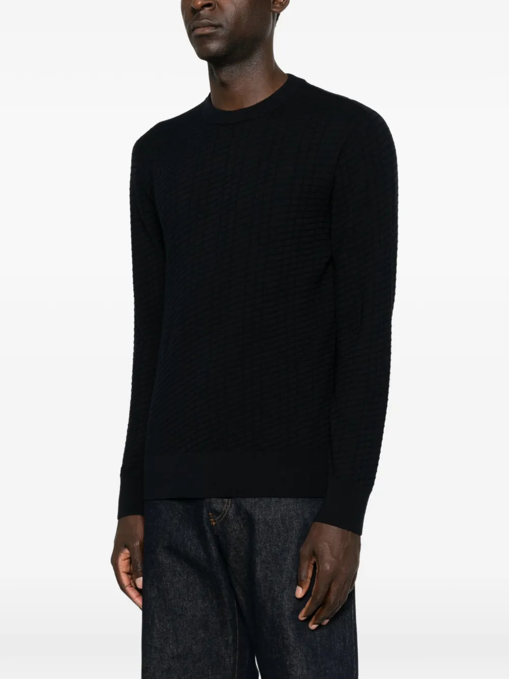 Giorgio Armani Trui met ronde hals van scheerwol met textuur Blauw
