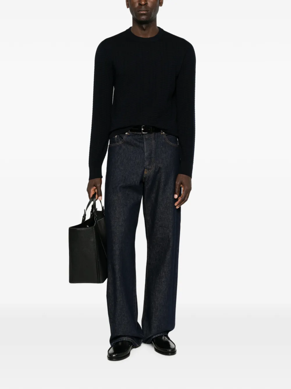 Giorgio Armani Trui met ronde hals van scheerwol met textuur Blauw