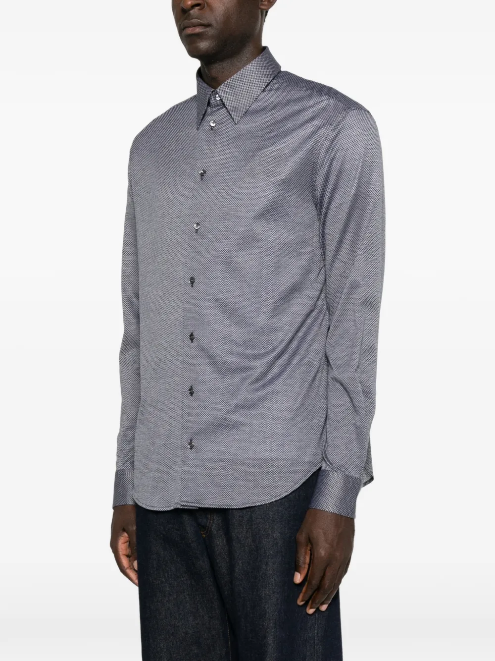 Giorgio Armani Regular-fit overhemd van katoenen jersey met micro-jacquard Blauw