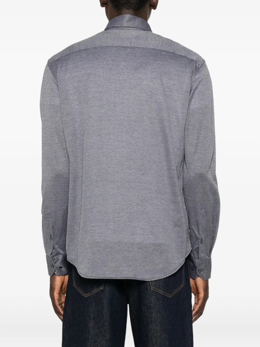 Giorgio Armani Regular-fit overhemd van katoenen jersey met micro-jacquard Blauw