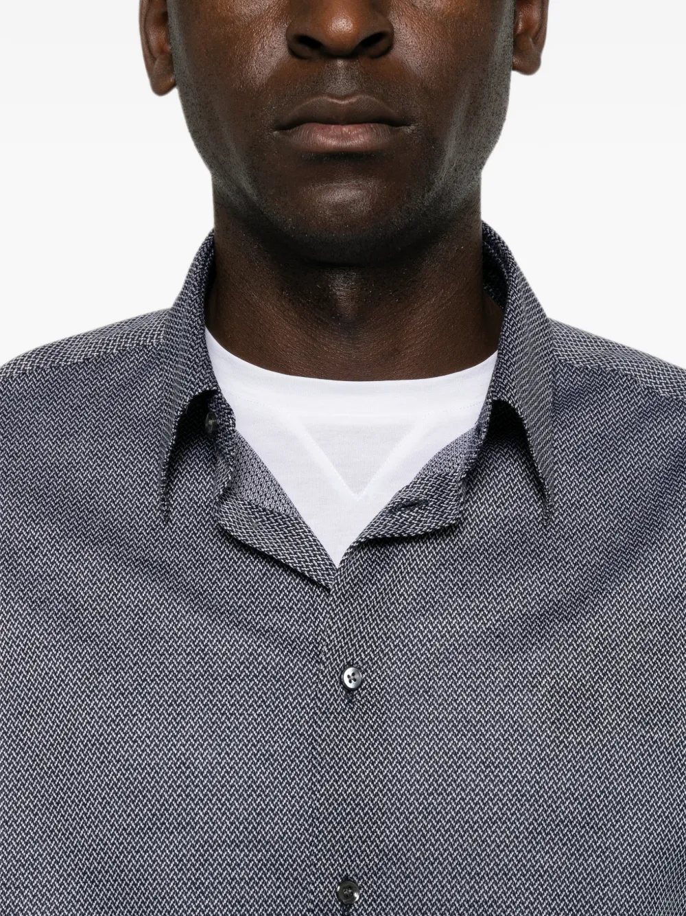 Giorgio Armani Regular-fit overhemd van katoenen jersey met micro-jacquard Blauw
